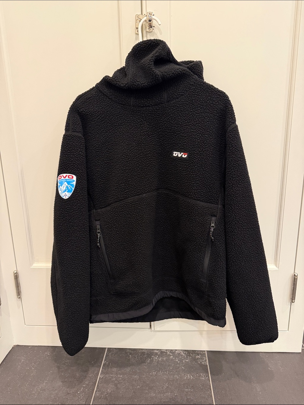 OVO Men's Black Balaclava Sherpa Hoodie size small